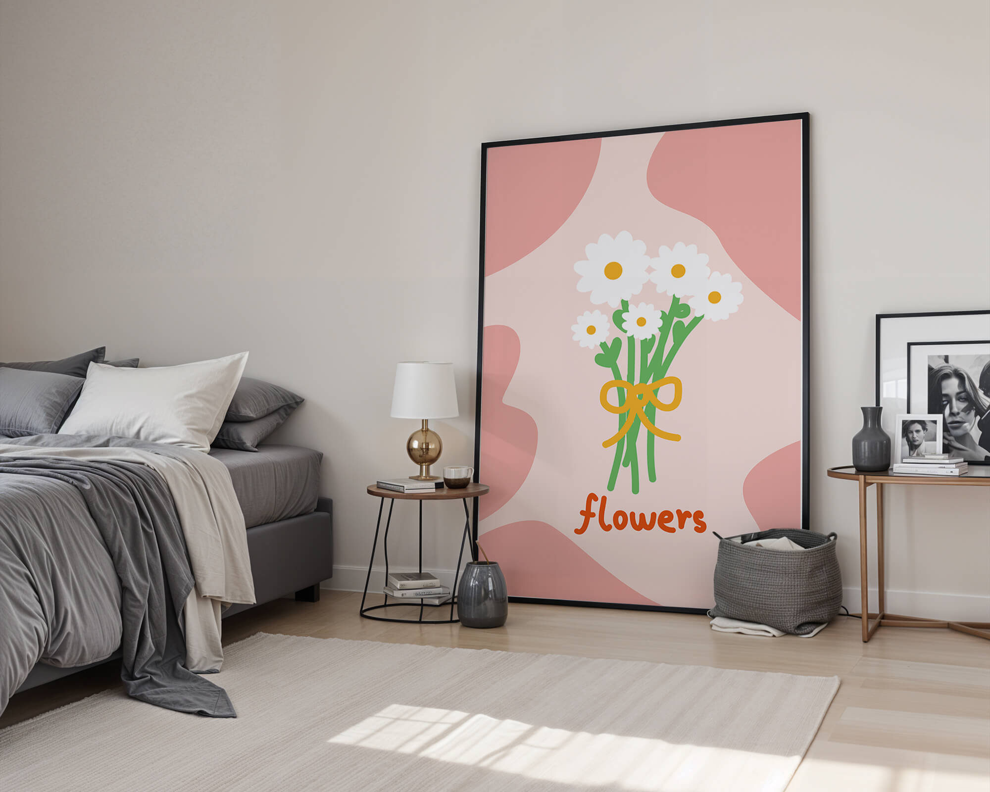 Charming floral bouquet illustration with daisies and a pink background
