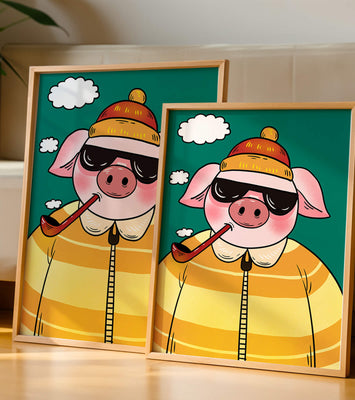 Stylish pig with sunglasses and pipe against a teal sky
