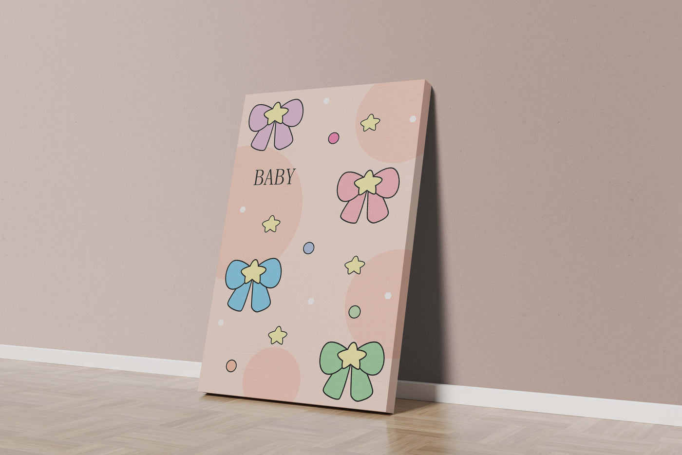 Colorful baby-themed backdrop with bows and stars