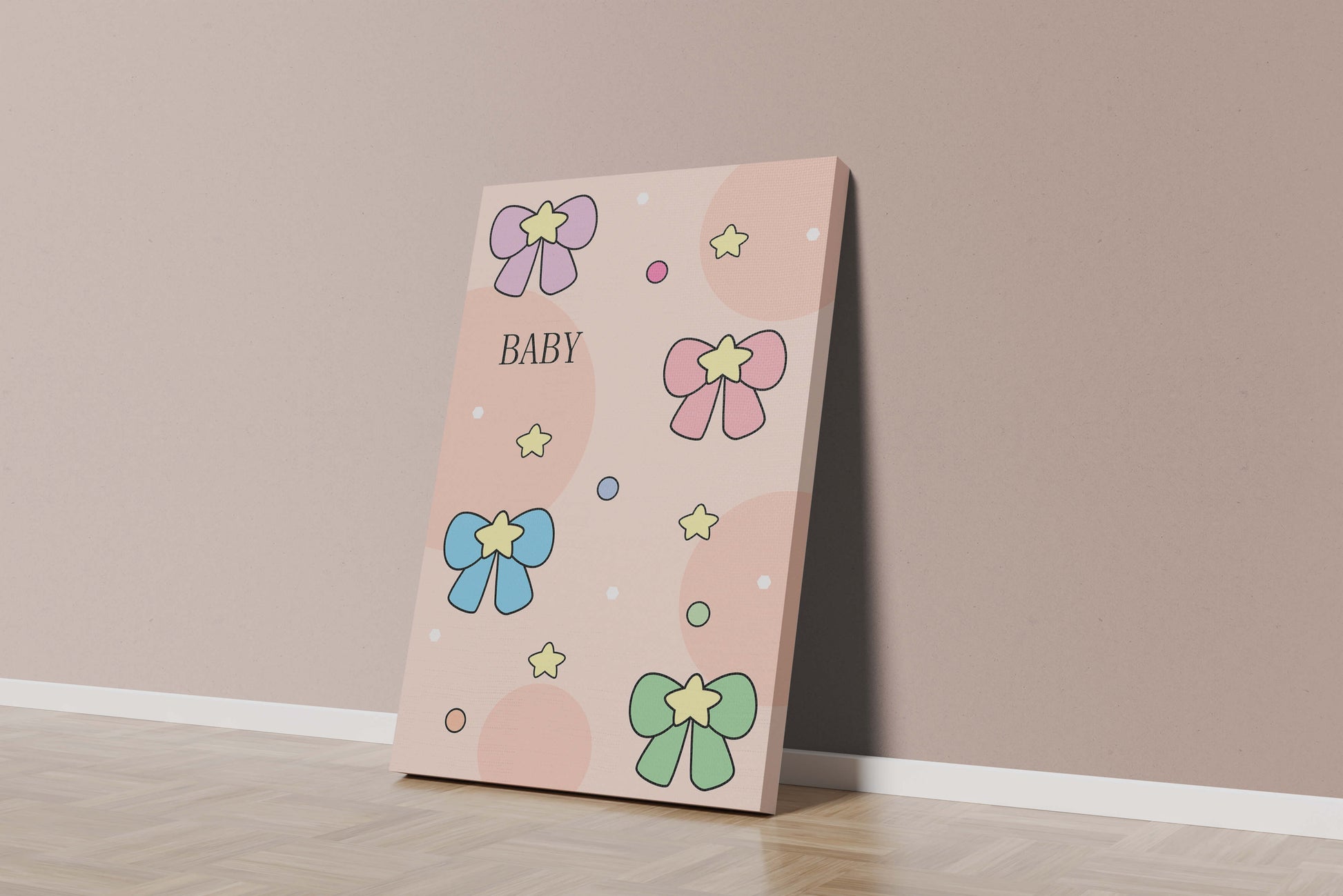 Colorful baby-themed backdrop with bows and stars