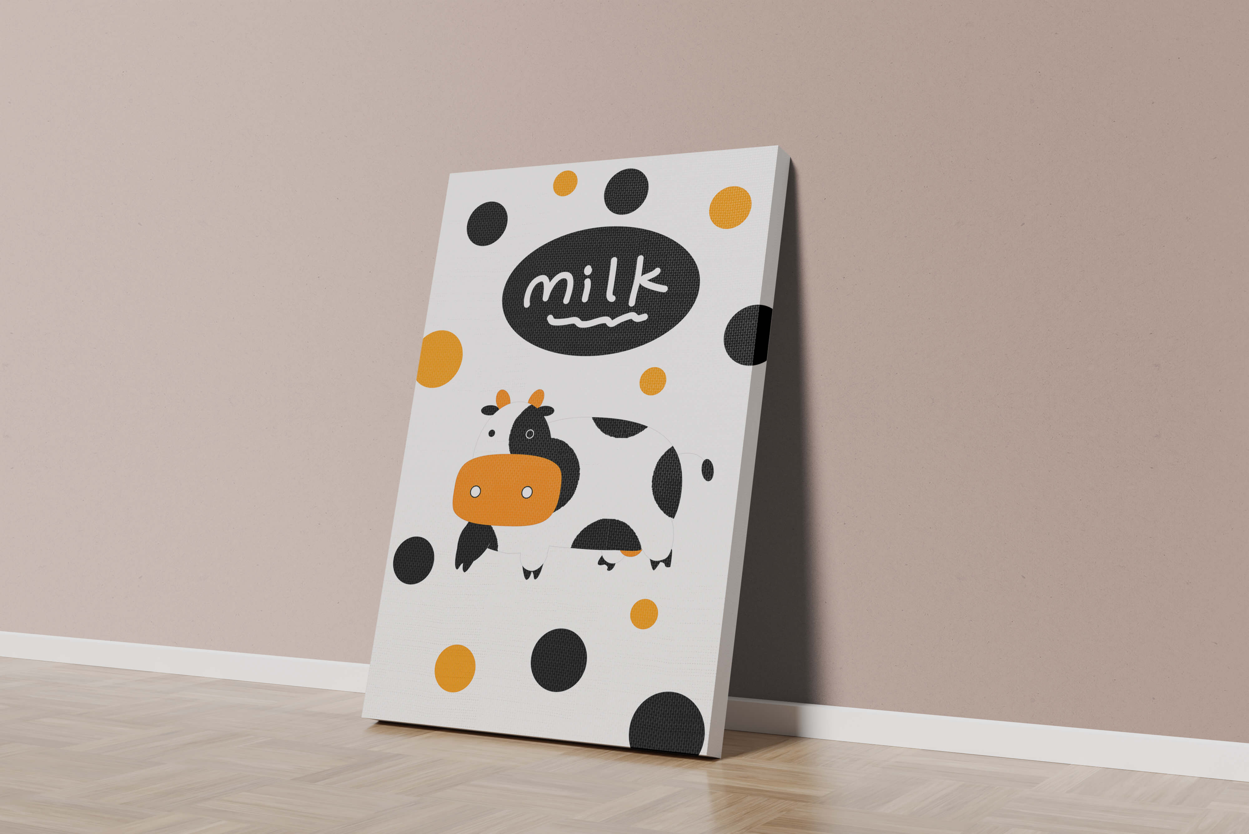 Illustrated cow with modern design and abstract elements