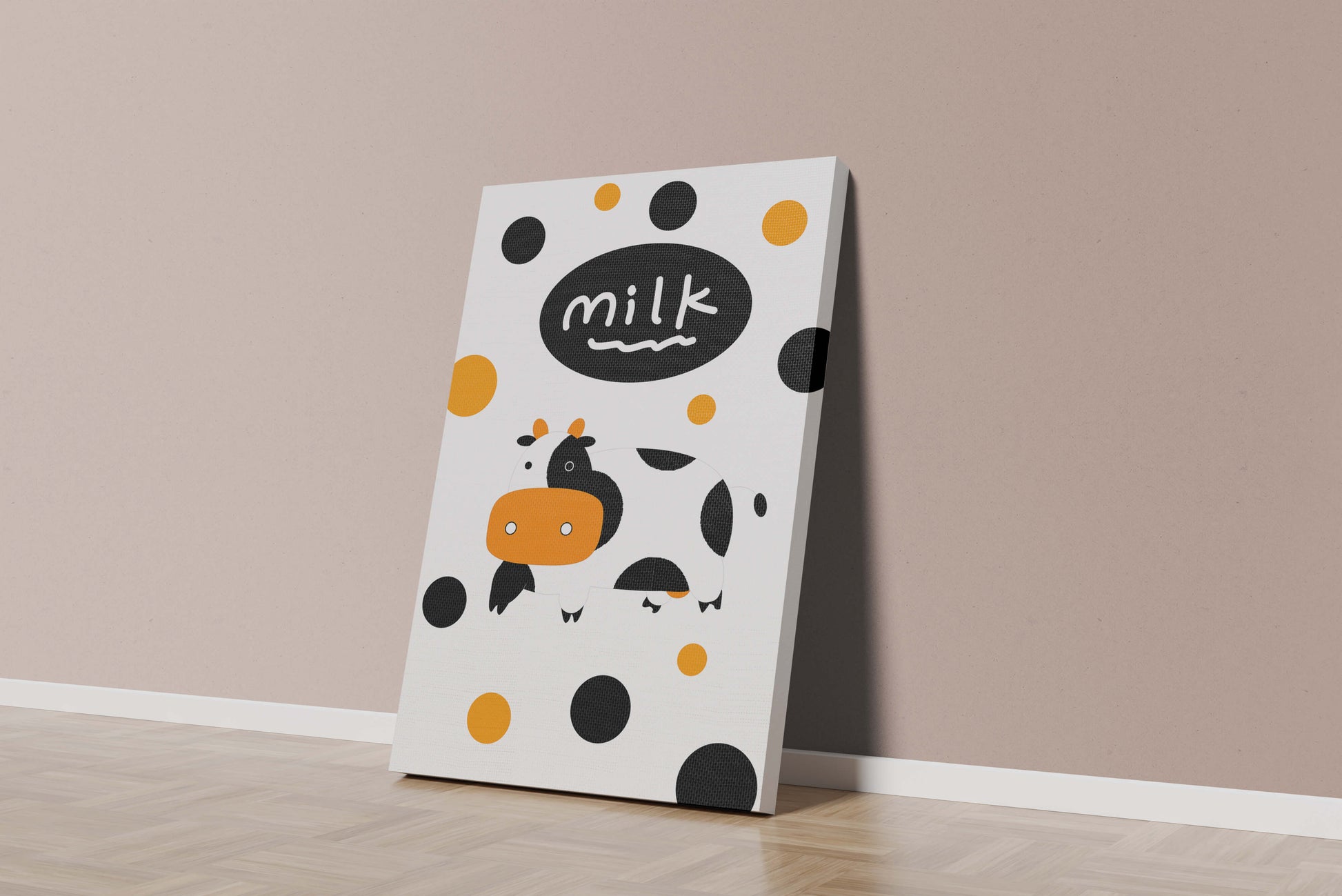 Illustrated cow with modern design and abstract elements