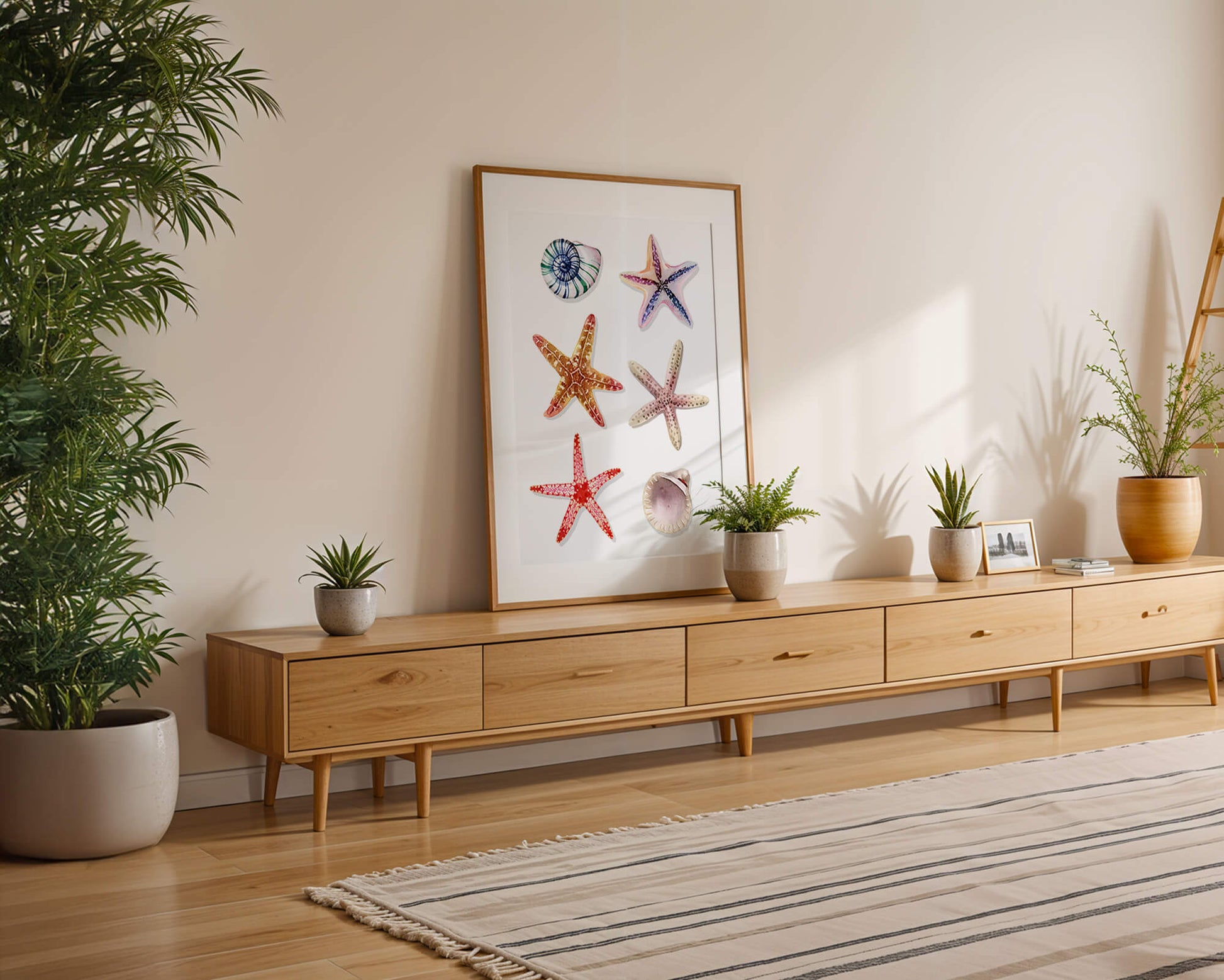 Watercolor collection of seashells and starfish illustration