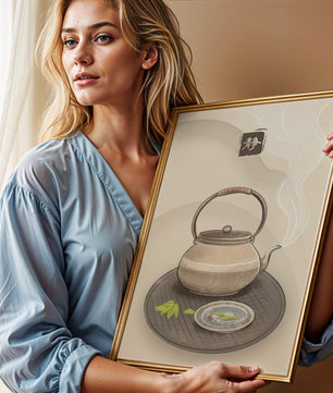 Traditional Japanese teapot with steaming tea and serene setting