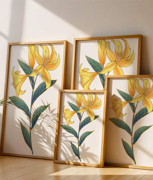 Elegante goldene Lilienillustration mit komplizierten Blattdetails