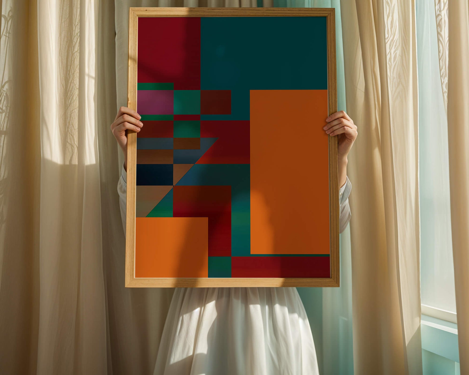 Colorful geometric abstract design with bold blocks and tones