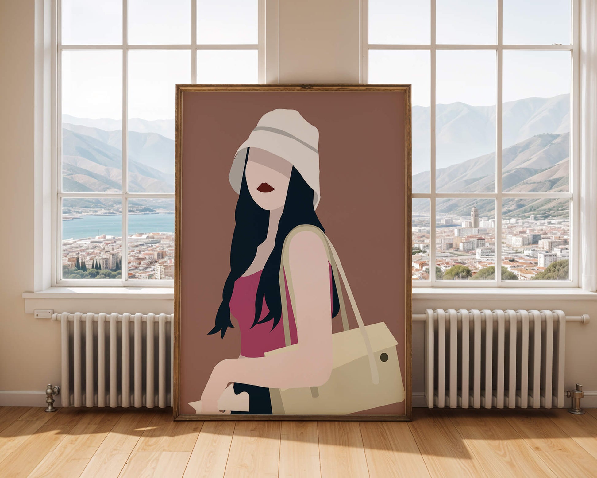 Stylish illustration of a woman in a bucket hat and casual outfit