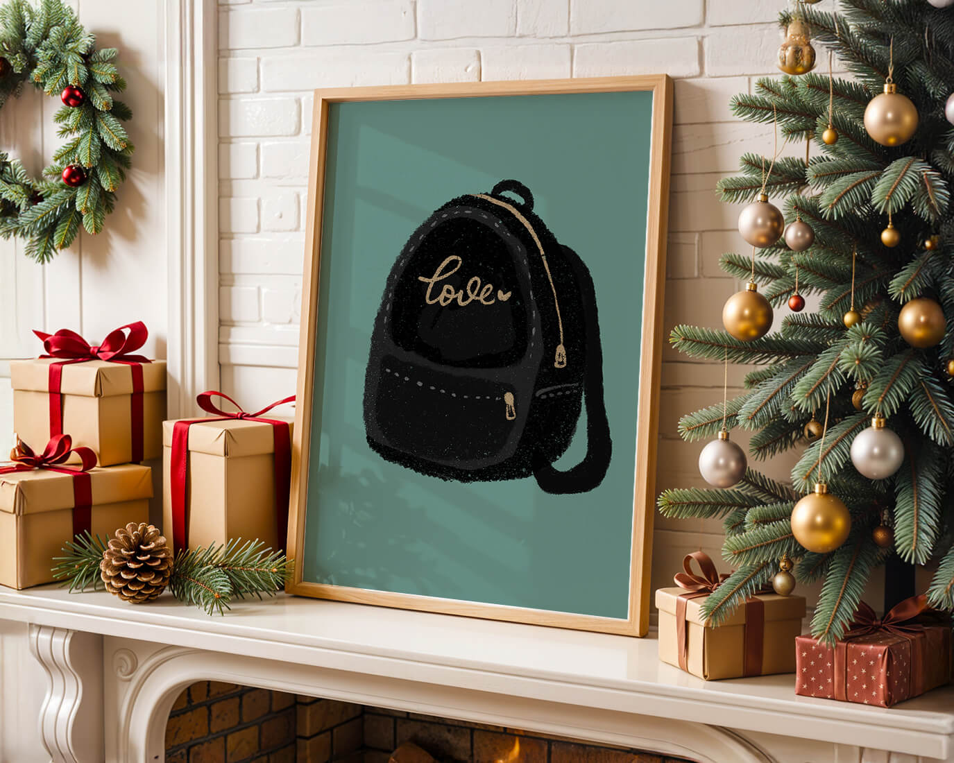 Elegant black backpack with gold accents and love inscription