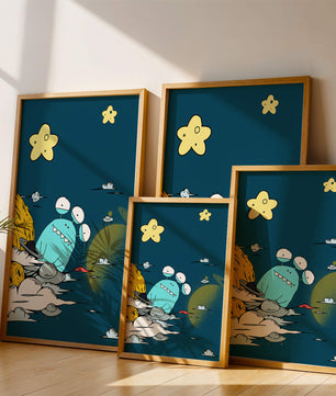 Playful Alien Illustration with Space Background and Stars - Mi tienda