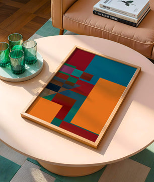 Diseño abstracto geométrico colorido con bloques y tonos audaces