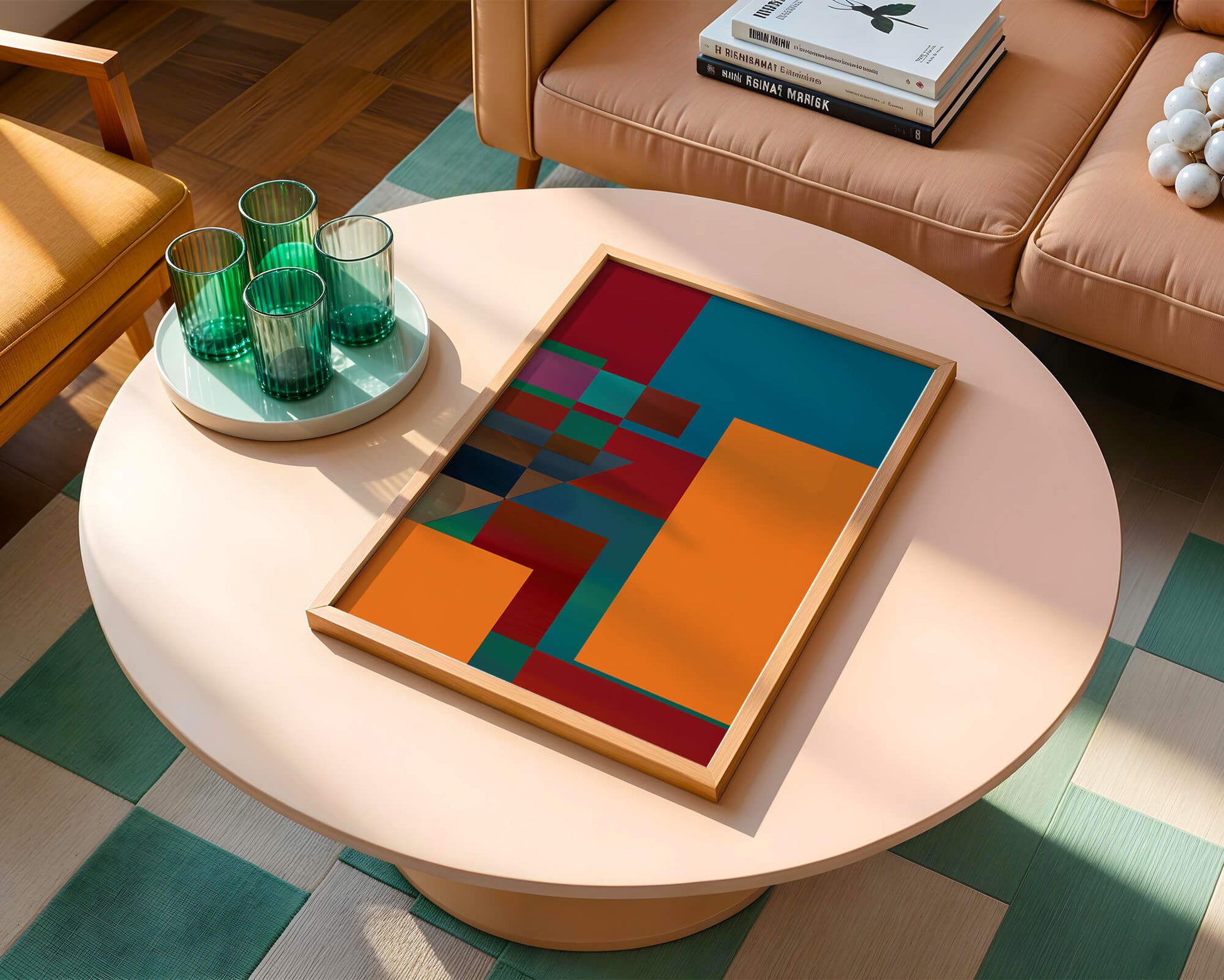 Colorful geometric abstract design with bold blocks and tones