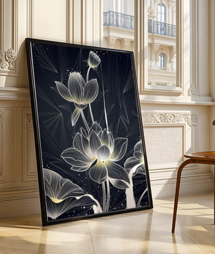 Elegant Abstract Lotus Flowers with Geometric Patterns