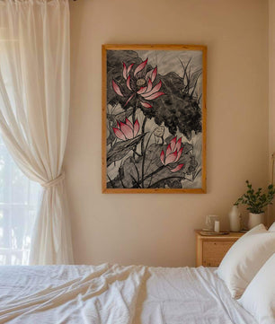 Illustration complexe de fleurs de lotus roses avec des feuilles