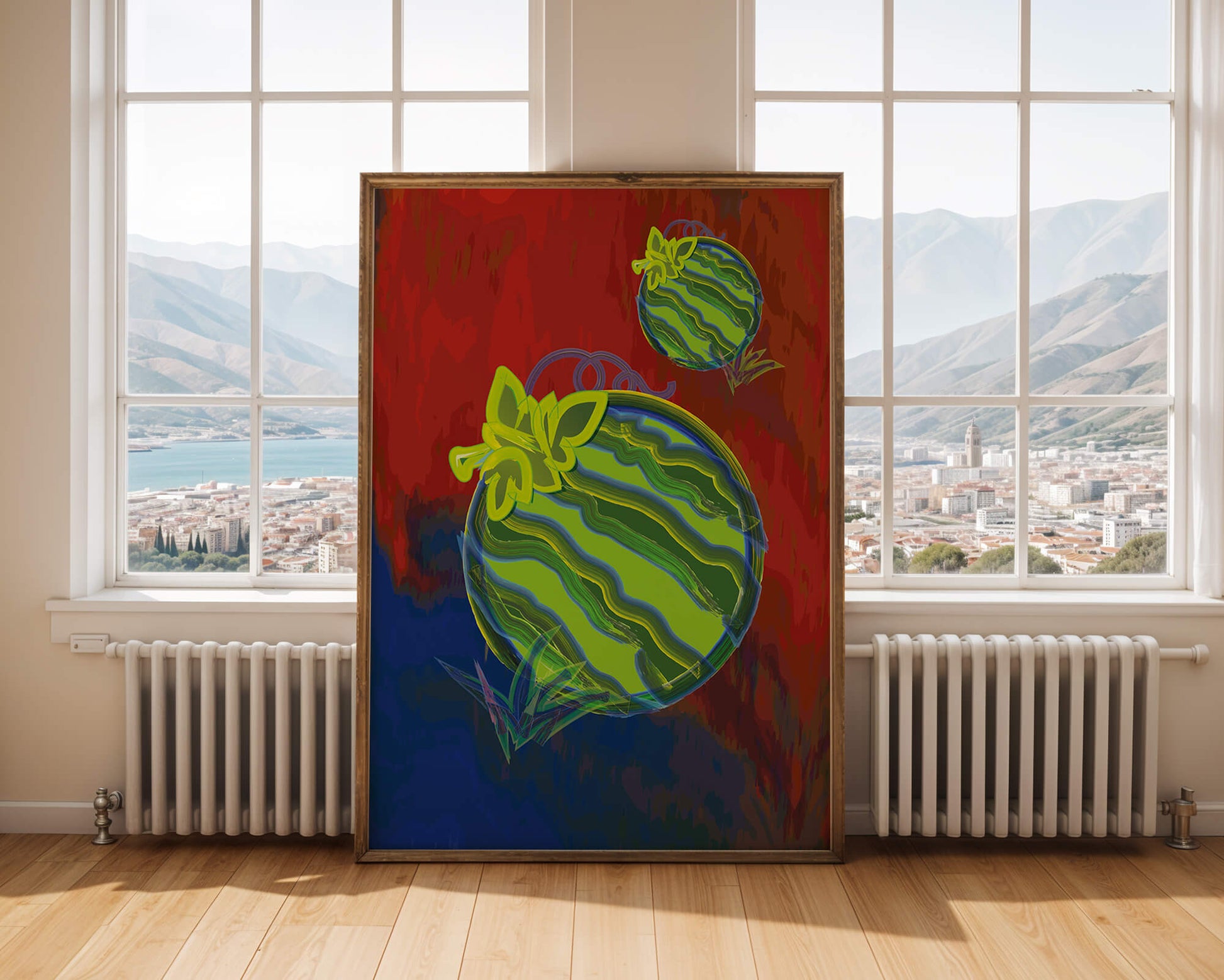 Abstract colorful watermelon artwork with vibrant background
