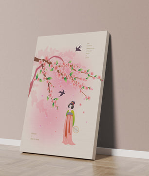 Art chinois traditionnel avec des fleurs de cerisier et une silhouette élégante