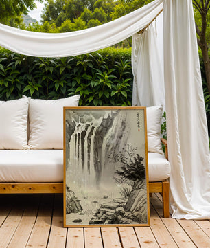 Serene Waterfall in Traditional Chinese Landscape Painting