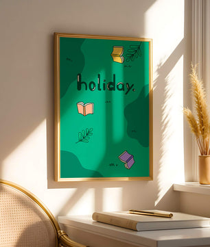 Diseño temático de vacaciones colorido con libros y hojas