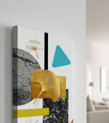 Geometric Abstract Composition with Gold Ginkgo Leaves