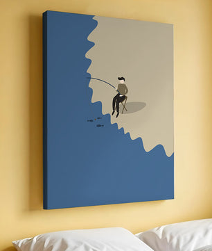 Minimalistic illustration of a person fishing by the sea