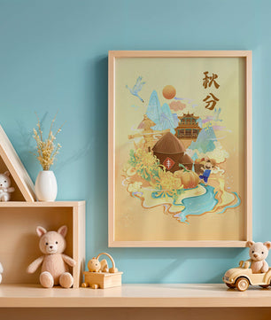 Charming autumn scene with traditional elements and nature motifs