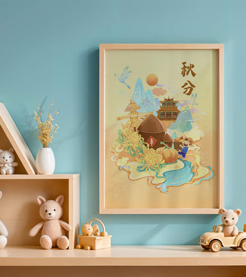 Charming autumn scene with traditional elements and nature motifs