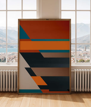 Arte abstracto geométrico con colores llamativos y formas dinámicas