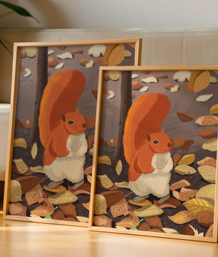 Ilustración de una ardilla adorable entre hojas de otoño