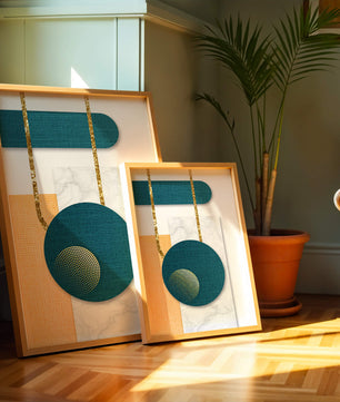 Abstract geometric design with gold accents and textured elements