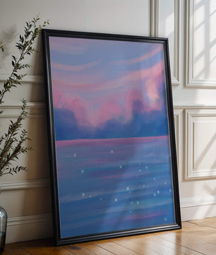 Verträumter Pastellhimmel, der sich in einer glitzernden Wasserlandschaft widerspiegelt 