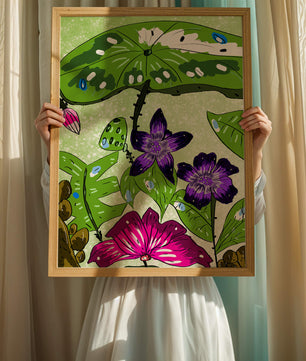 Bunte Blumenillustration mit exotischen Blumen und Blättern