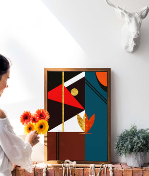 Arte abstracto geométrico con dorado y formas audaces