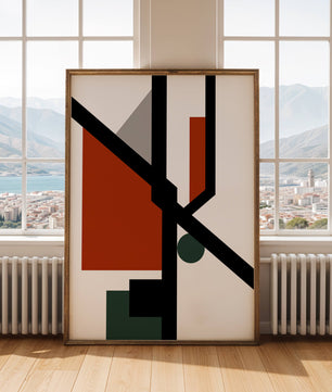 Colorful geometric abstract art with bold black lines