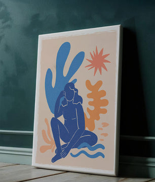 Abstract Illustration of a Blue Silhouette Woman with Organic Shapes