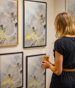 Delicate floral art with gold accents and abstract background