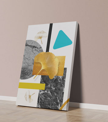 Geometric Abstract Composition with Gold Ginkgo Leaves