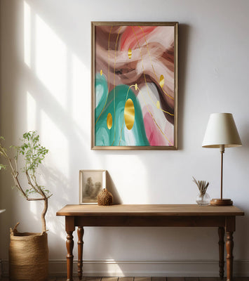 Abstract colorful swirl design with golden circles