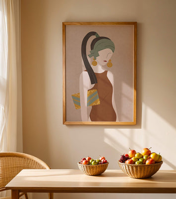 Stylized woman portrait with muted colors and geometric elements