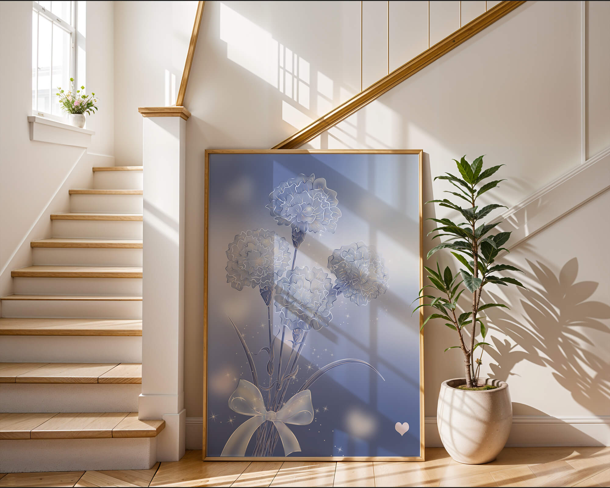 Carnations With Sparkles And Ribbon On Blue Background - Mi tienda