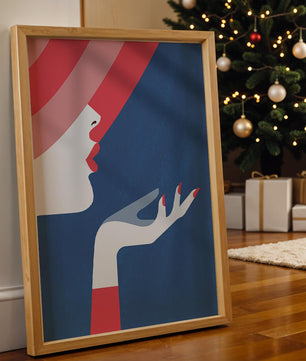Elegant Woman with Red Hat and Stylized Hand - Mi tienda
