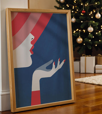 Elegant Woman with Red Hat and Stylized Hand
