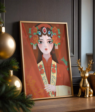 Traditional Asian Portrait with Floral Headdress and Elegant Garments - Mi tienda