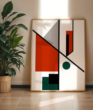 Geometric Abstract Art with Red and Green Accents