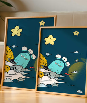 Playful Alien Illustration with Space Background and Stars - Mi tienda