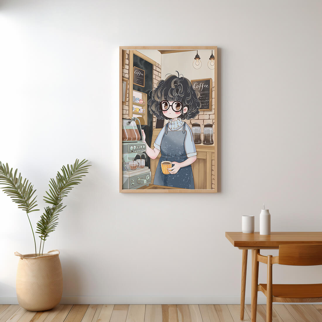 Escena encantadora de café con barista preparando café