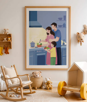 Family Cooking Together in a Modern Kitchen