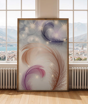 Elegant abstract feather design with sparkles and soft colors
