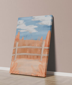 Paisaje otoñal sereno con cerca de madera y cielo azul