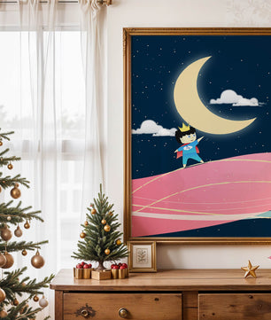 Little Prince Standing on Pink Planet under Starry Night Sky - Mi tienda