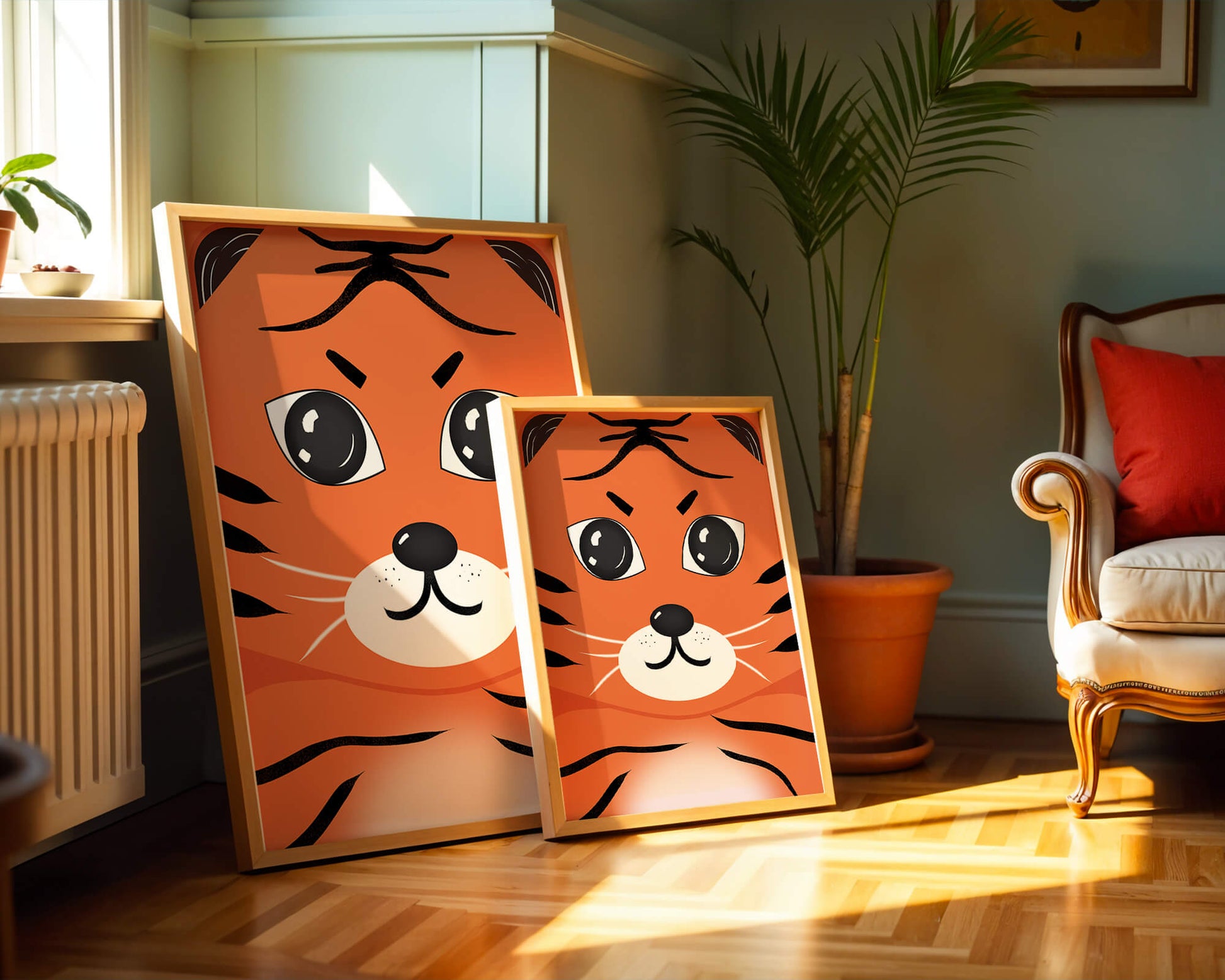 Adorable tiger face illustration with bold features