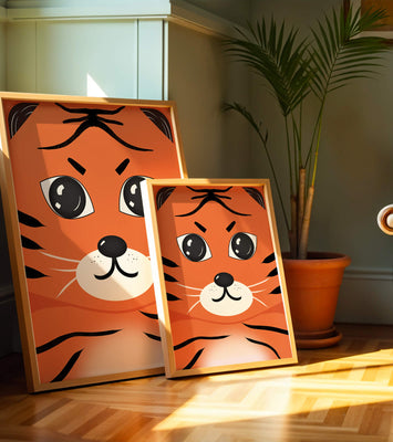 Adorable tiger face illustration with bold features